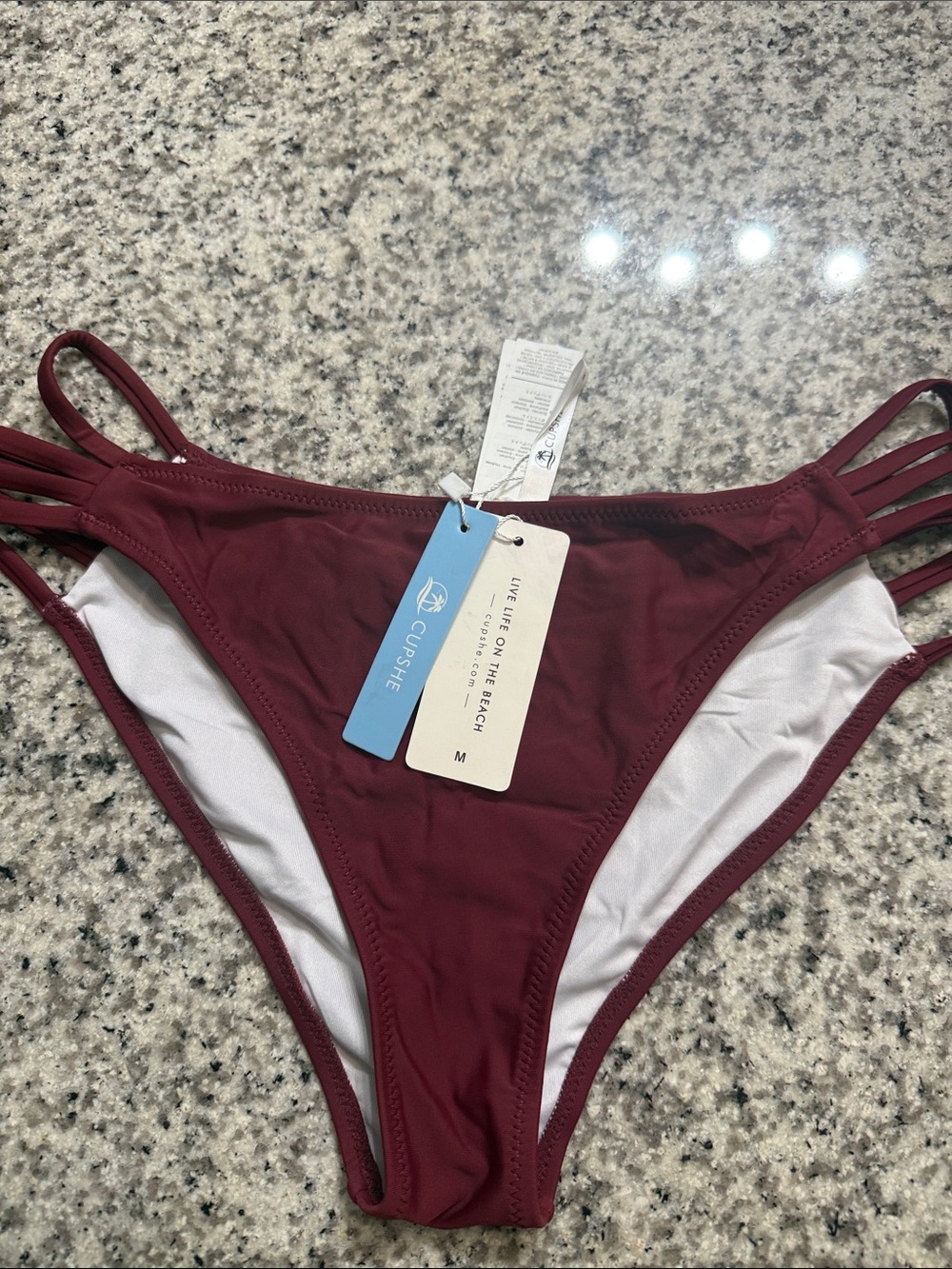 Cupshe Wine Strappy Side Bikini Bottom